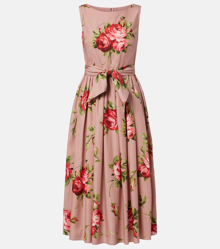 dolce & gabbana floral belted cotton midi dress