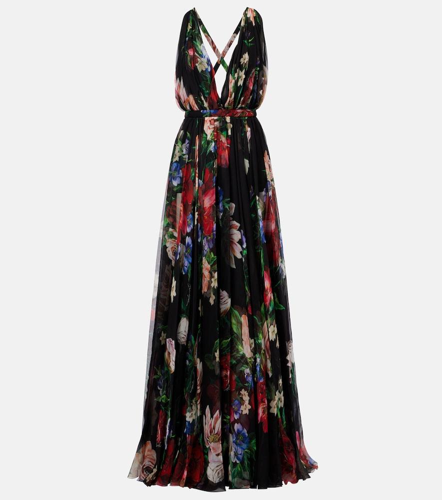dolce & gabbana floral pleated silk chiffon gown