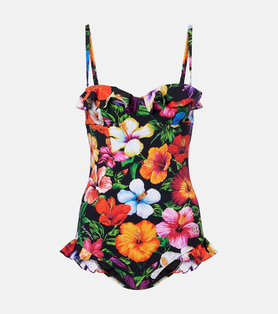 dolce & gabbana floral ruffled swimsuit