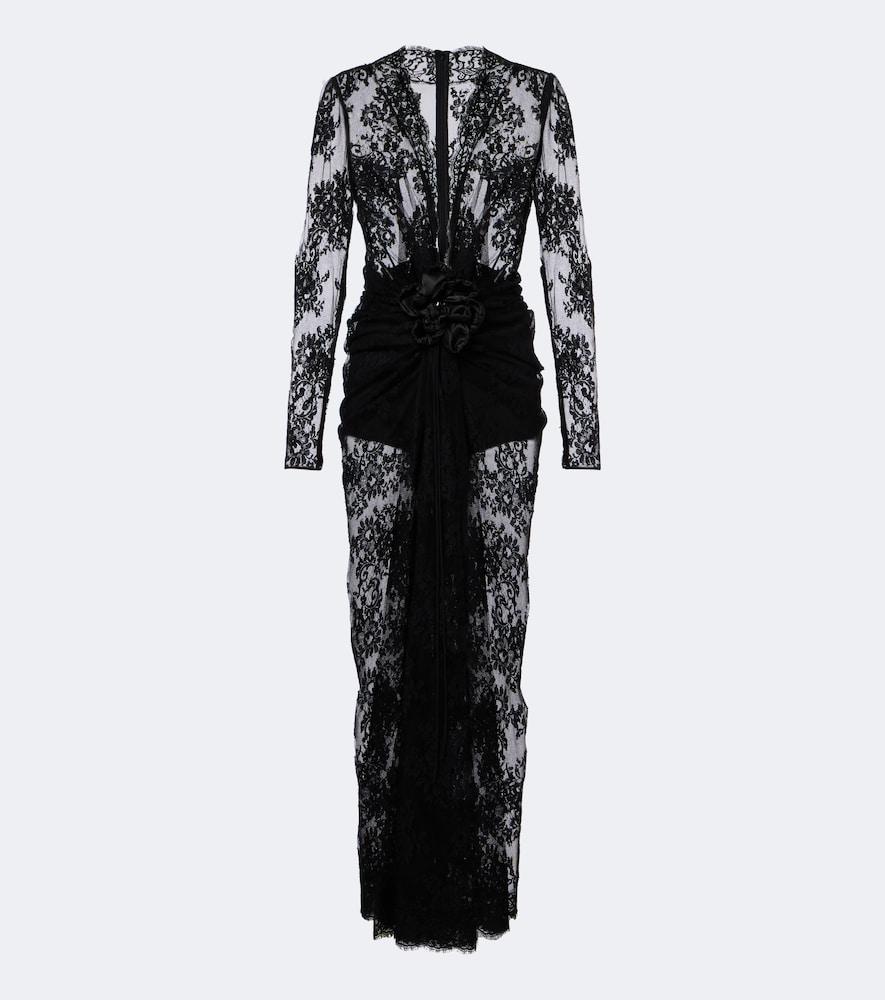 dolce & gabbana gathered cotton-blend lace midi dress