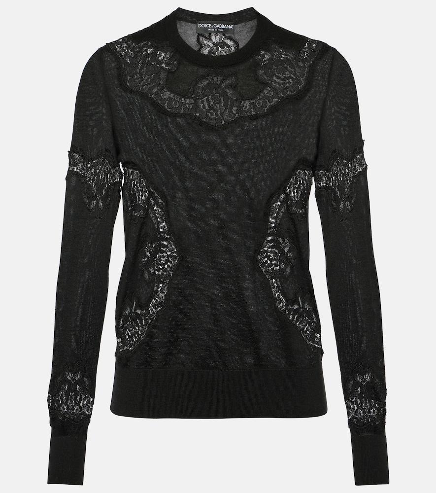 dolce & gabbana lace-trimmed cashmere-blend sweater