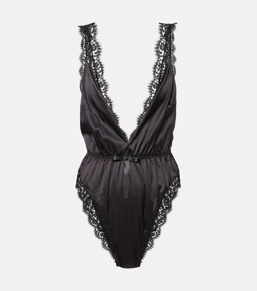 dolce & gabbana lace-trimmed silk-blend satin bodysuit