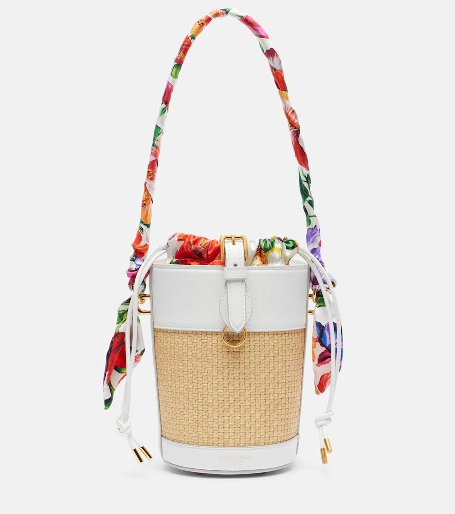 dolce & gabbana leather-trimmed raffia bucket bag