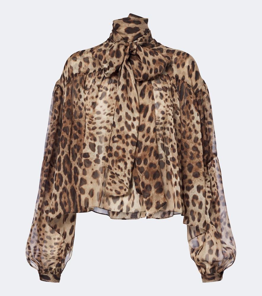 dolce & gabbana leopard-print tie-neck silk blouse