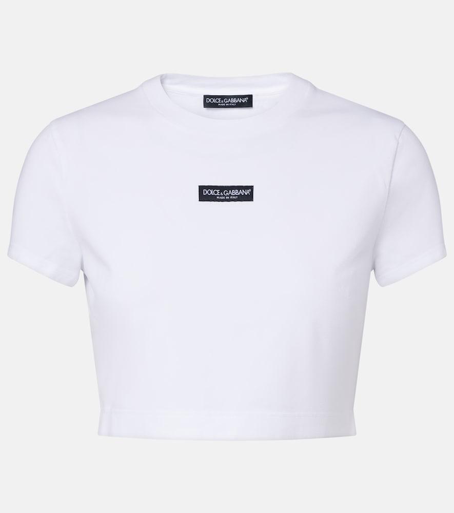 dolce & gabbana logo cropped cotton-blend jersey t-shirt