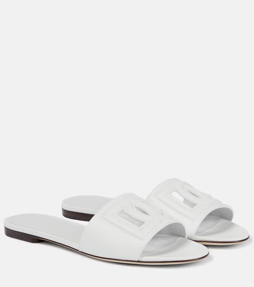 dolce & gabbana logo cutout leather slides