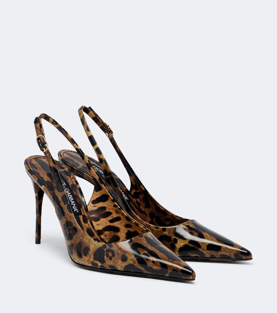 dolce & gabbana lollo leopard-print leather slingback pumps