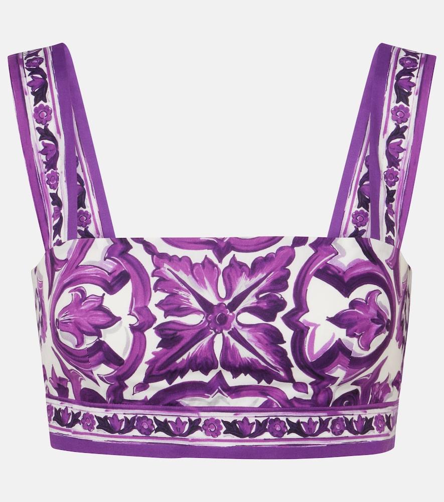 dolce & gabbana majolica cotton poplin bra top