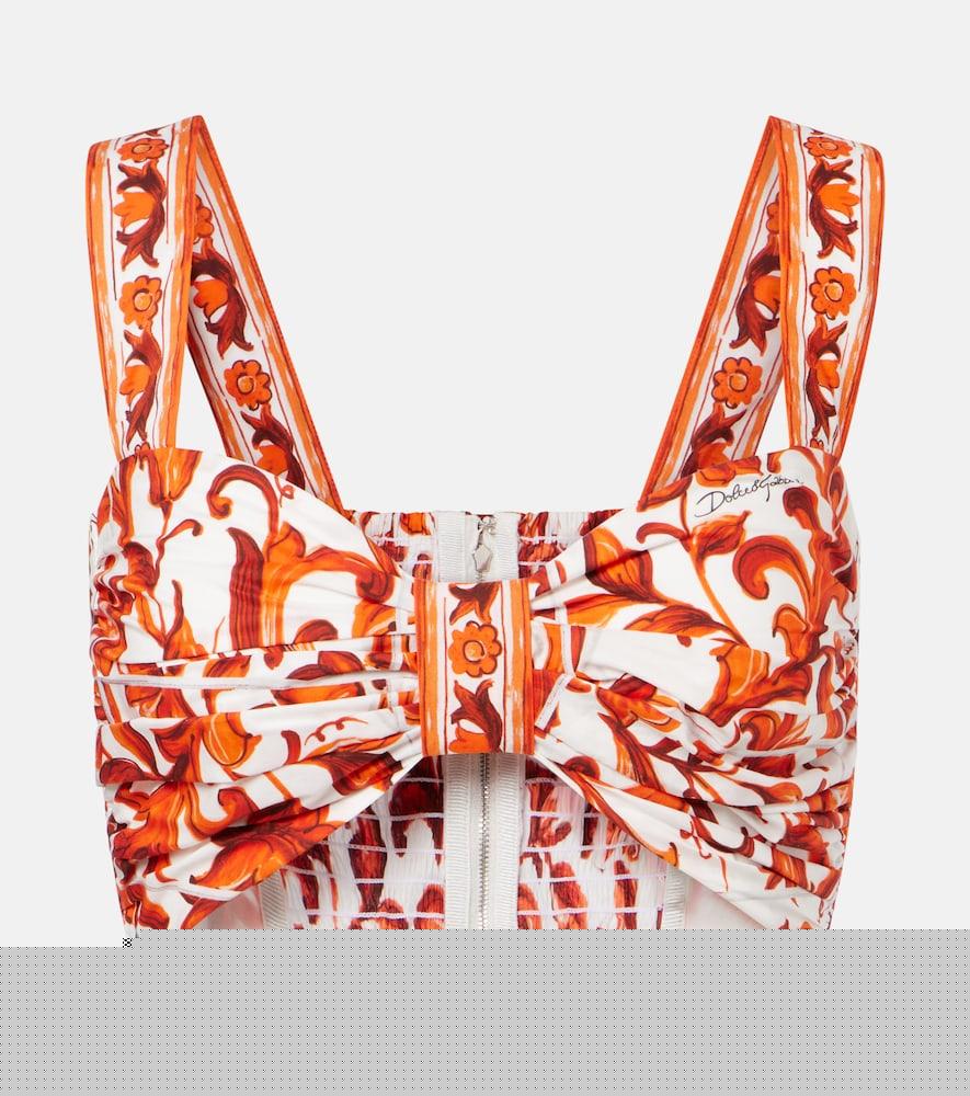 dolce & gabbana majolica cotton poplin crop top
