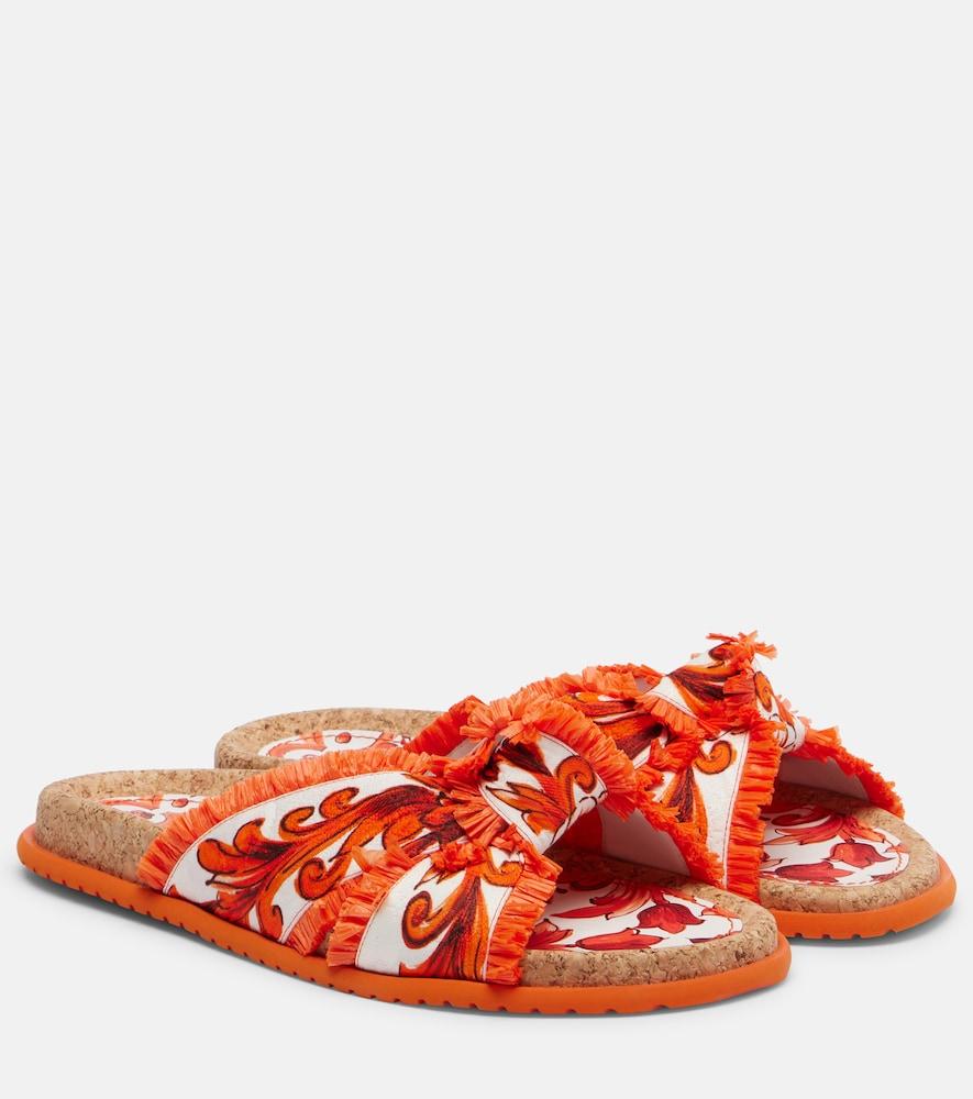 dolce & gabbana majolica fringed brocade slides