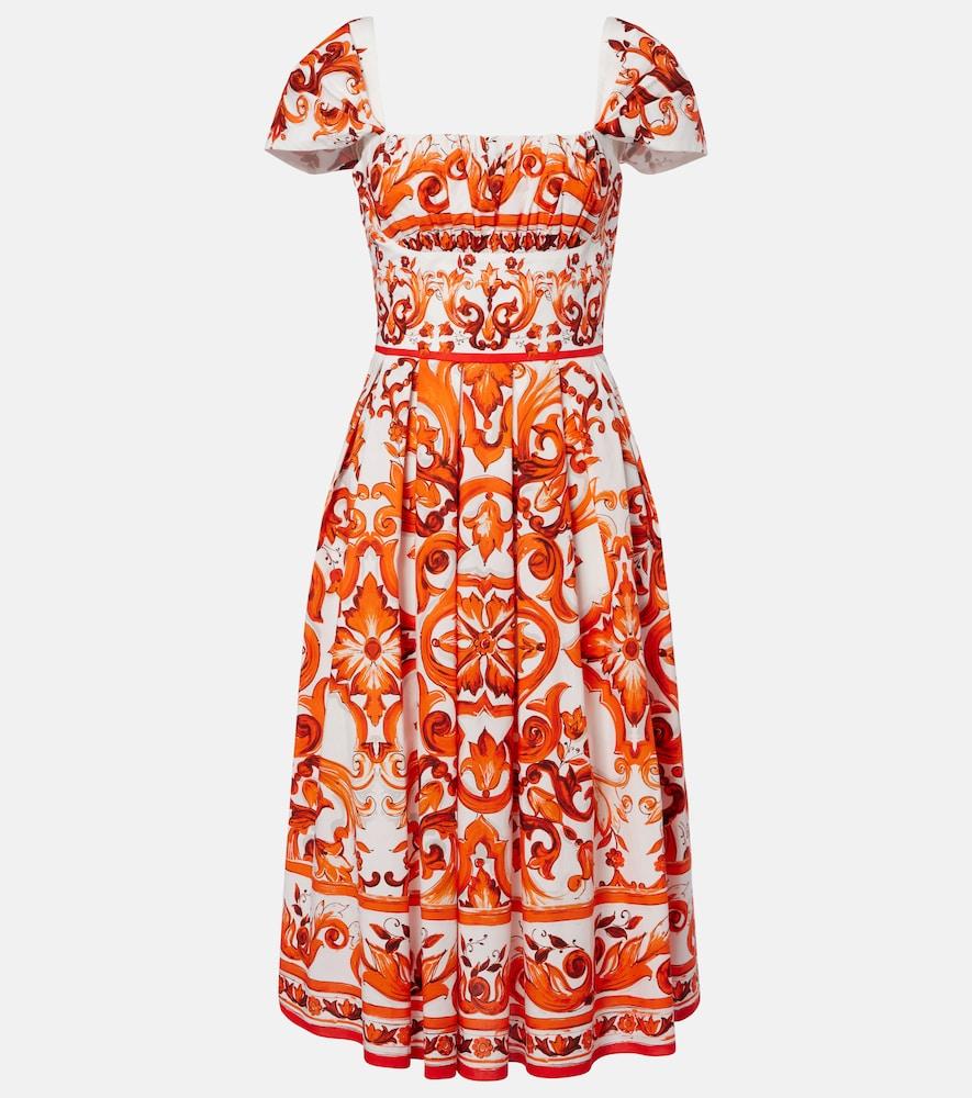dolce & gabbana majolica printed cotton poplin midi dress