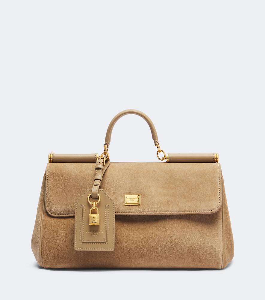 dolce & gabbana my sicily medium suede top-handle bag