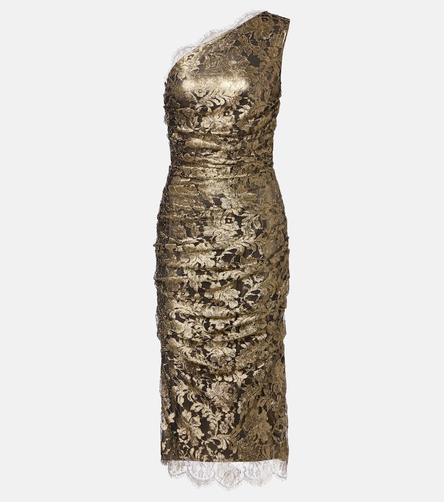 dolce & gabbana one-shoulder lamé lace midi dress
