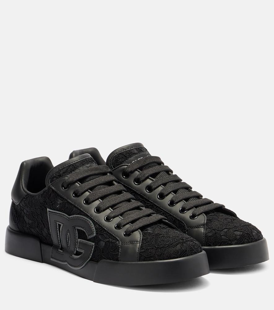 dolce & gabbana portofino lace-trimmed leather sneakers
