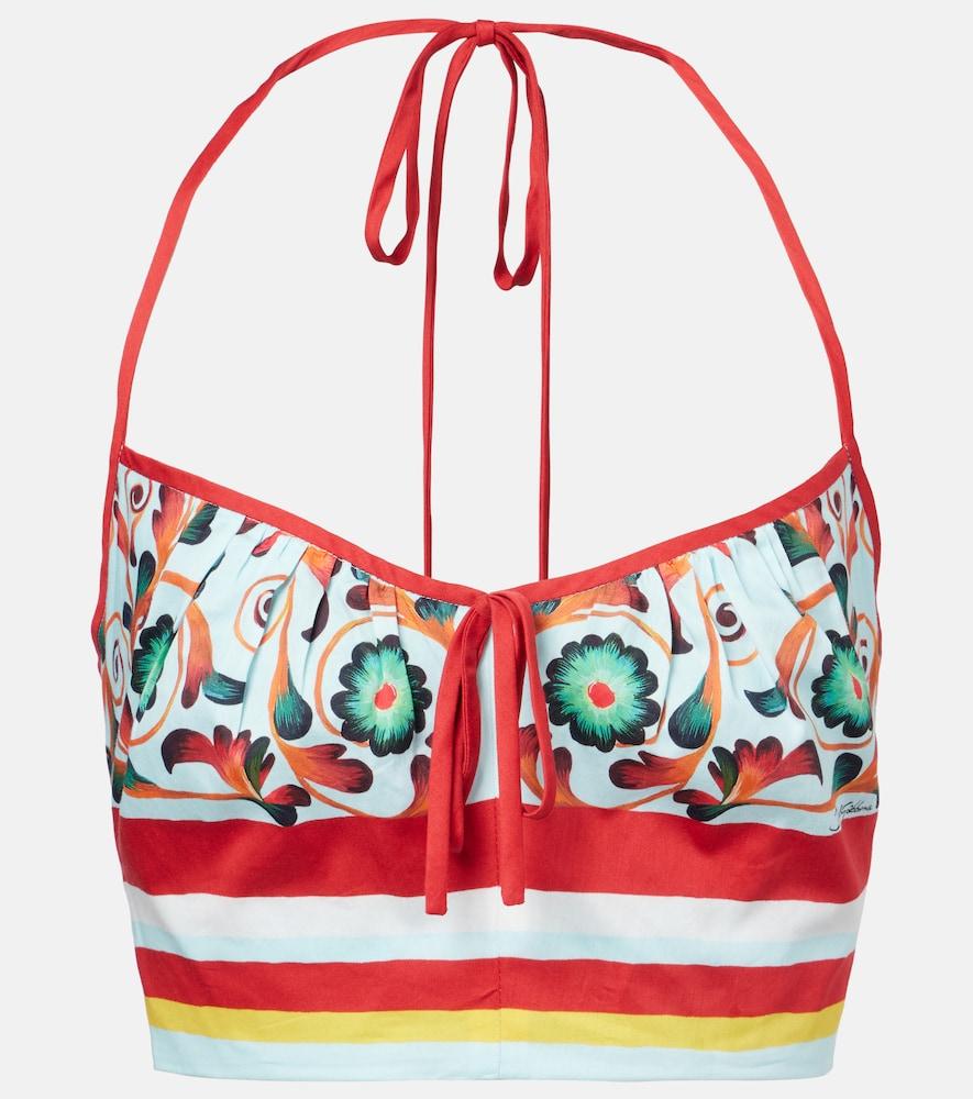 dolce & gabbana printed halterneck cotton crop top