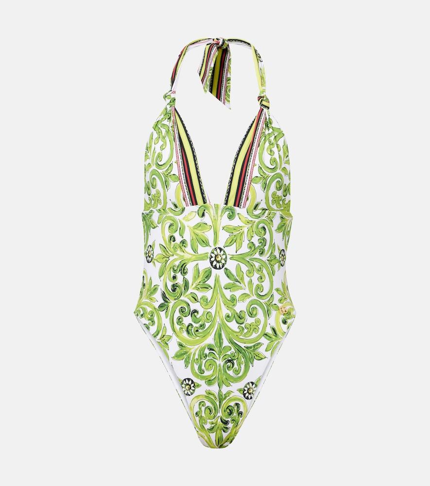 dolce & gabbana printed halterneck swimsuit