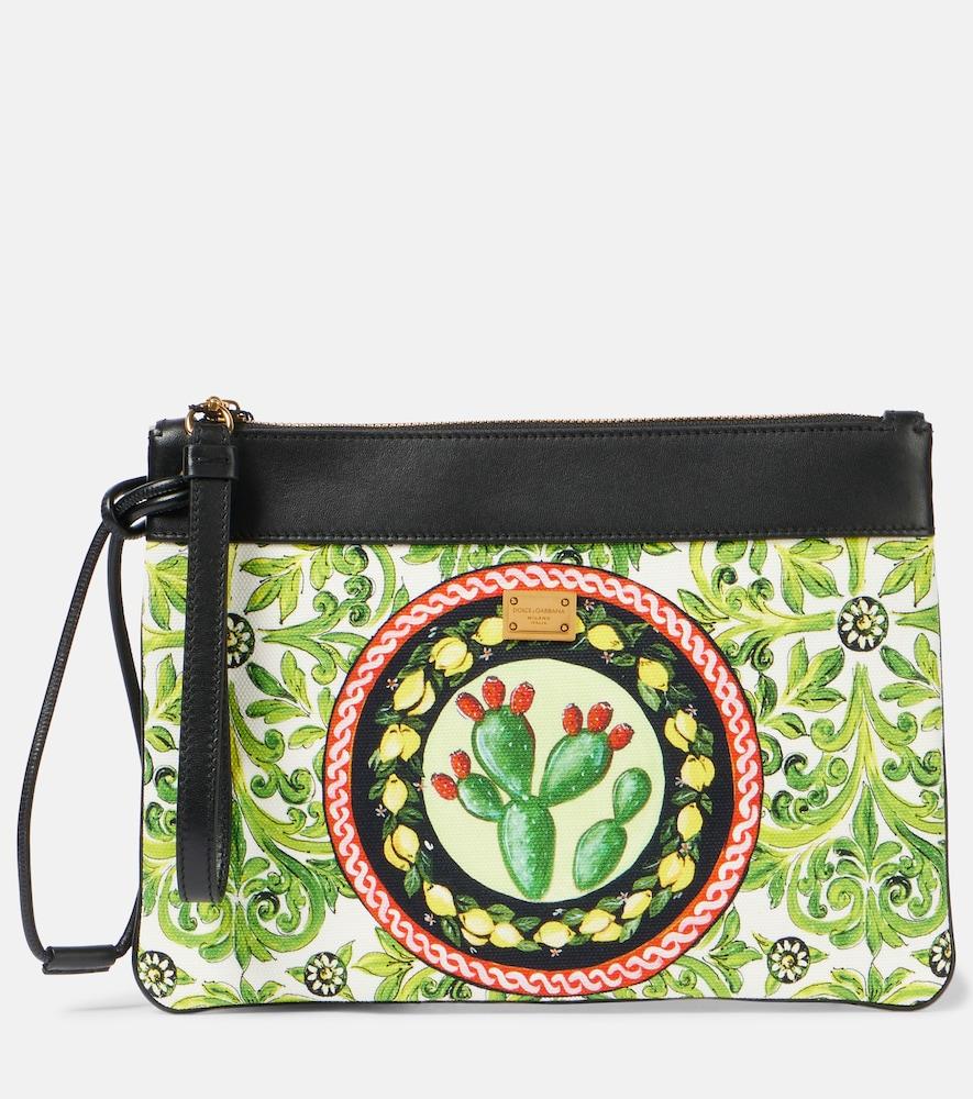 dolce & gabbana printed leather-trimmed canvas pouch