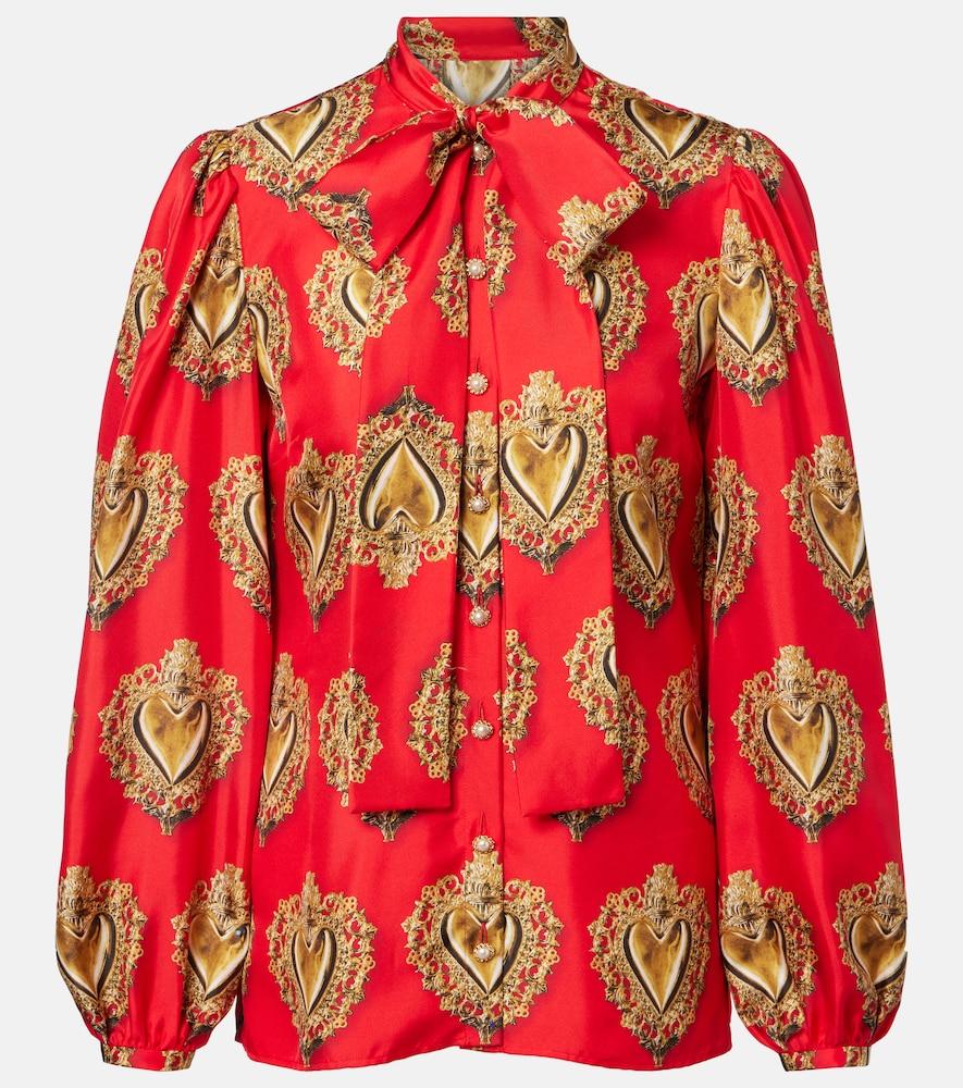 dolce & gabbana printed tie-neck silk blouse