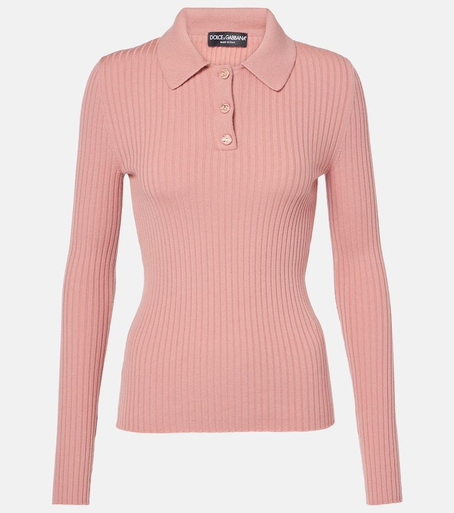 dolce & gabbana ribbed-knit wool-blend polo sweater