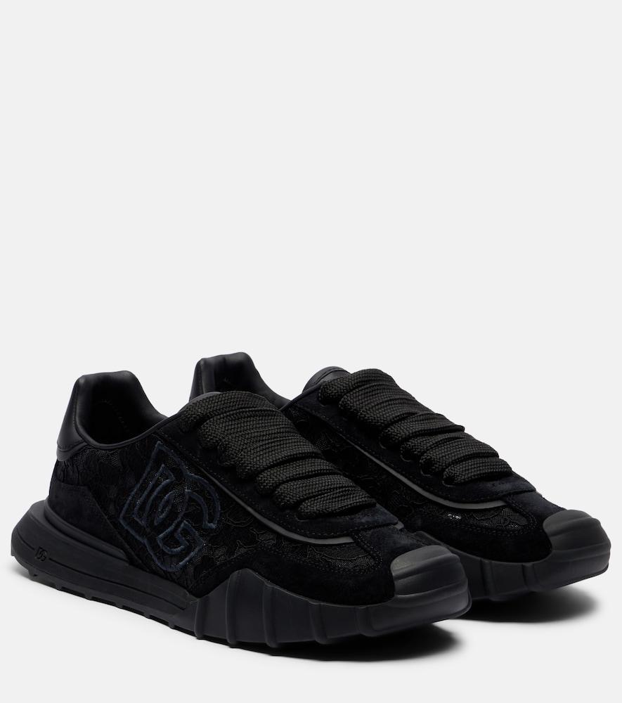 dolce & gabbana runner leather-trimmed lace sneakers