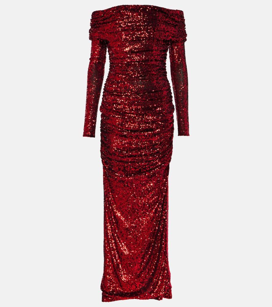 dolce & gabbana sequined off-shoulder ruched gown