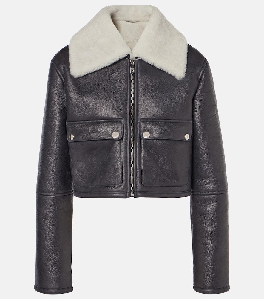 dolce & gabbana shearling-trimmed cropped leather jacket