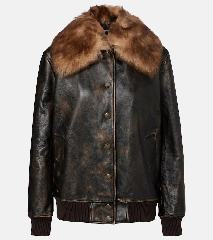 dolce & gabbana shearling-trimmed leather bomber jacket