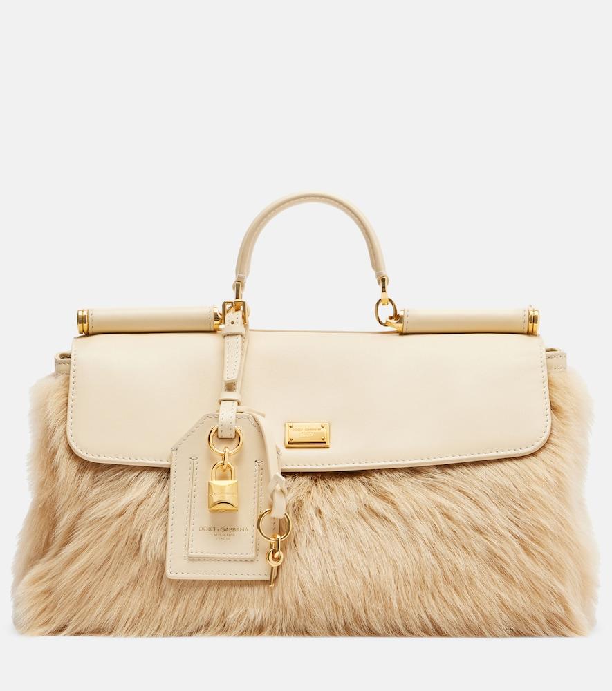 dolce & gabbana sicily large leather and shearling top-handle bag