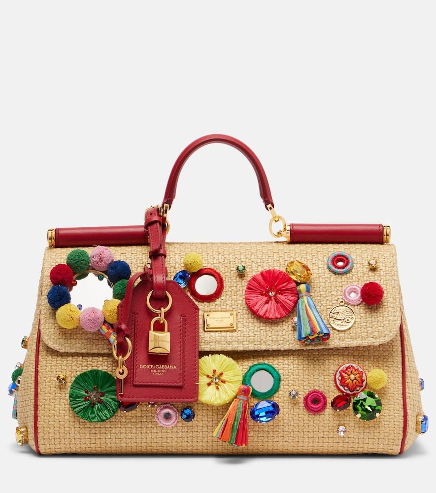 dolce & gabbana sicily medium embellished top-handle bag