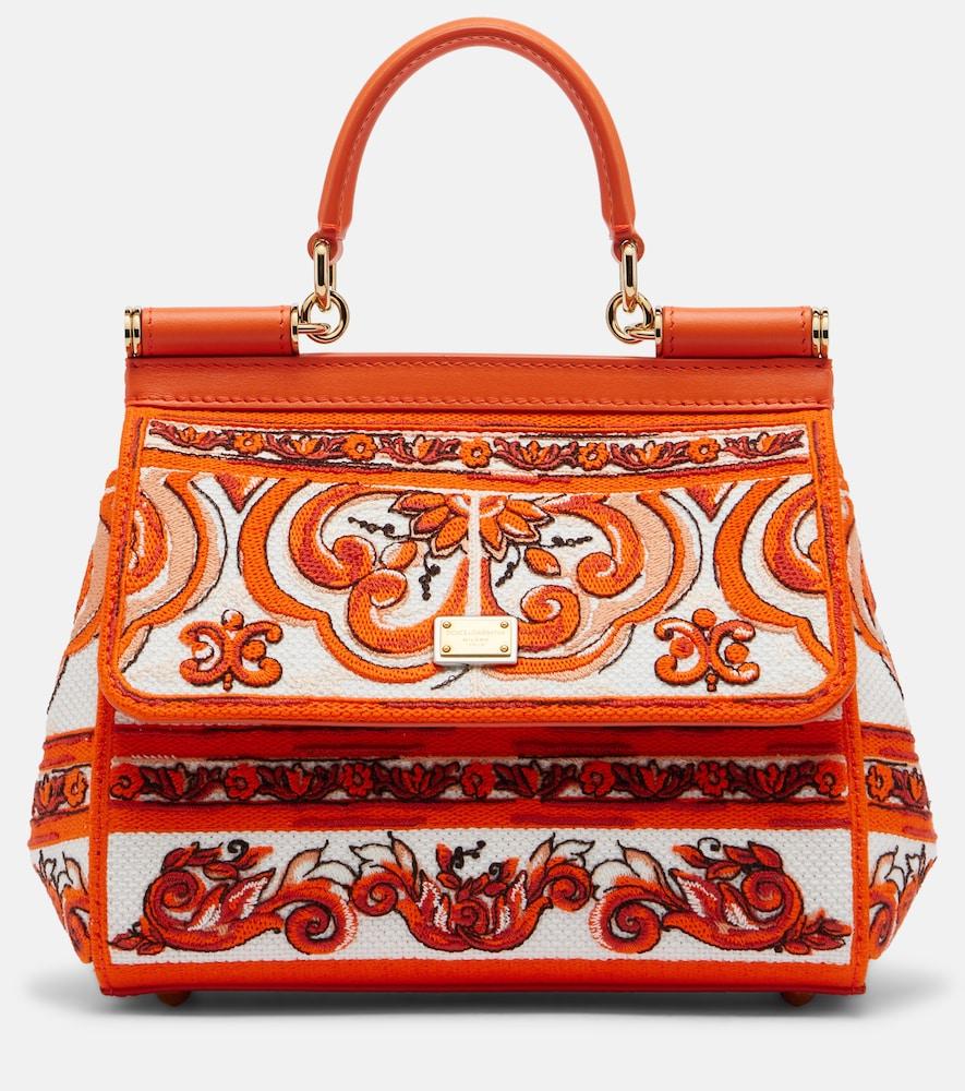 dolce & gabbana sicily medium embroidered top-handle bag
