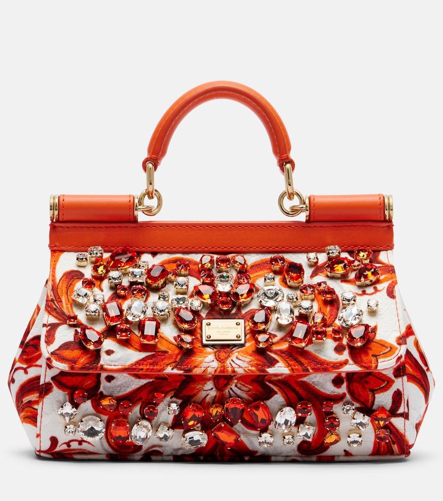 dolce & gabbana sicily mini embellished top-handle bag