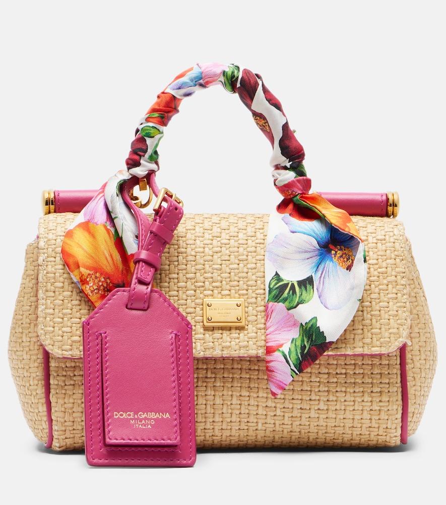 dolce & gabbana sicily small raffia-effect top-handle bag