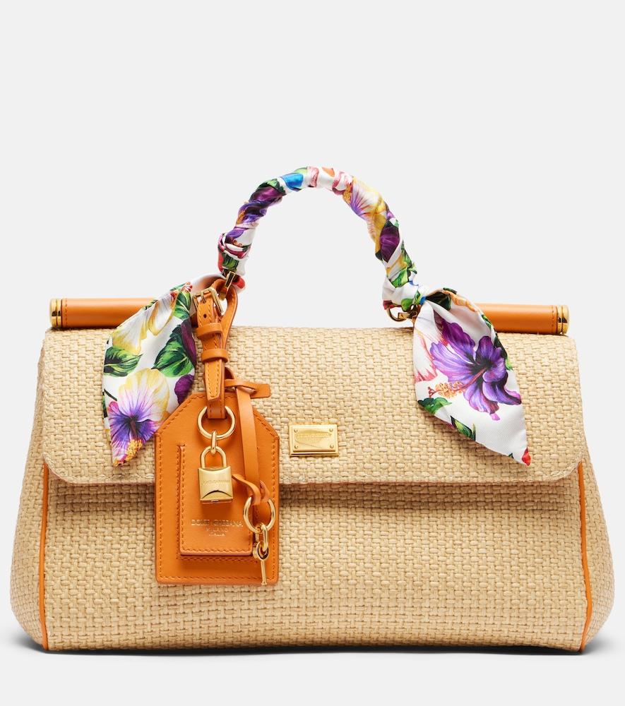 dolce & gabbana sicily small raffia top-handle bag