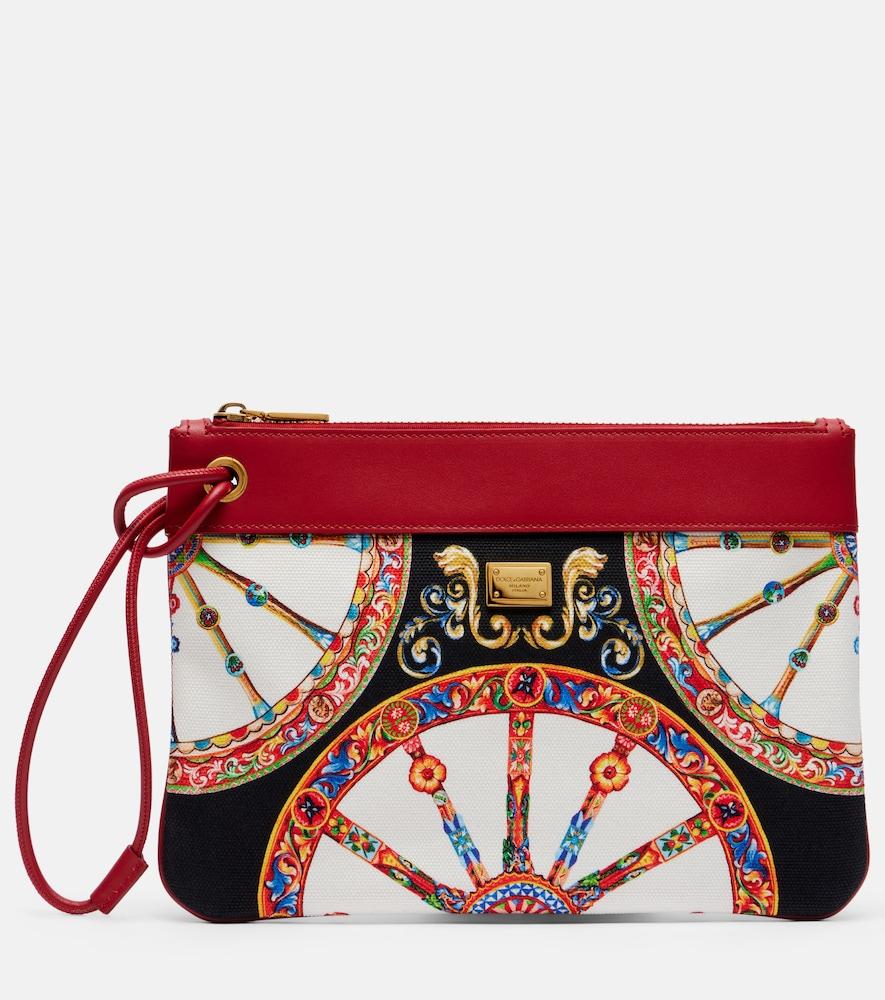 dolce & gabbana small printed leather-trimmed canvas pouch