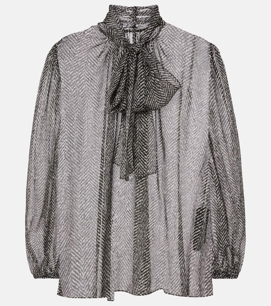 dolce & gabbana tie-neck herringbone silk chiffon blouse