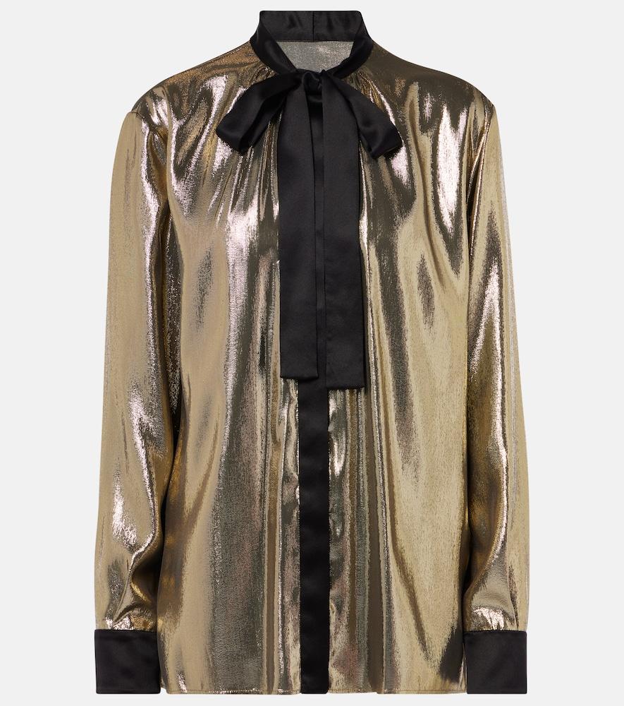 dolce & gabbana tie-neck silk-blend lamé blouse