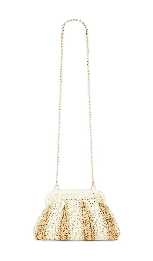 dolce vita hydra framed raffia clutch in neutral.