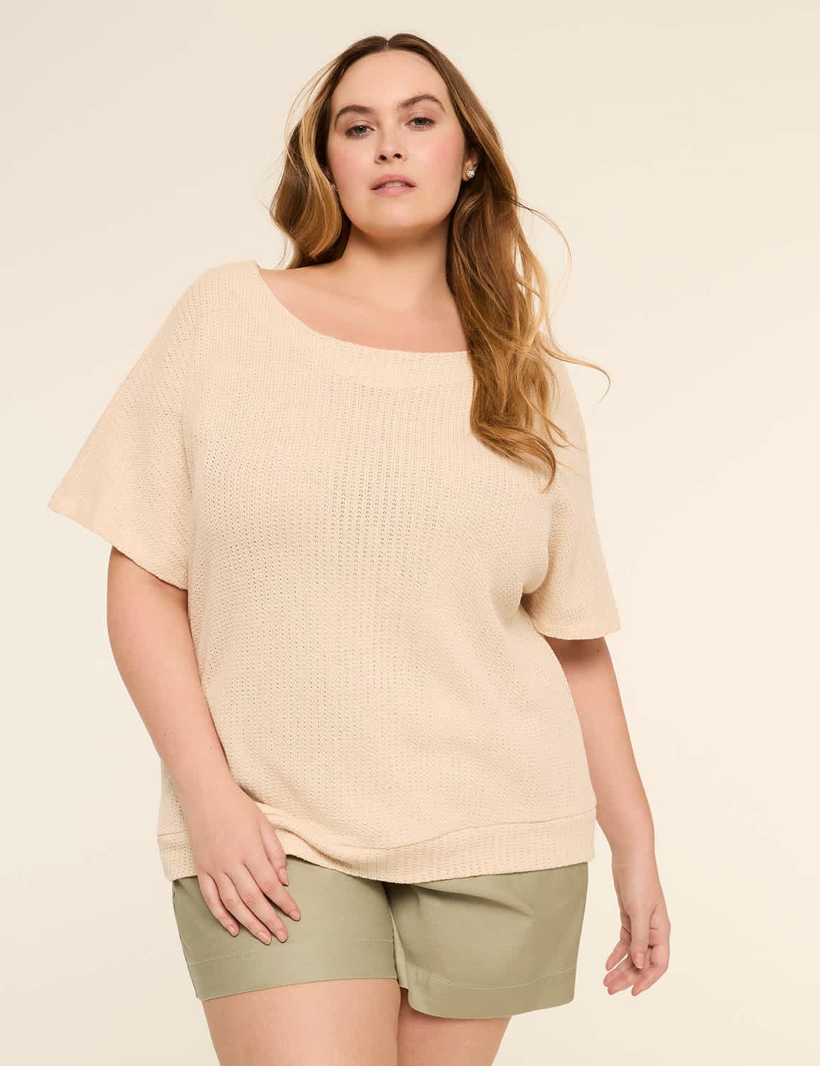 dolman-sleeve textured knit top