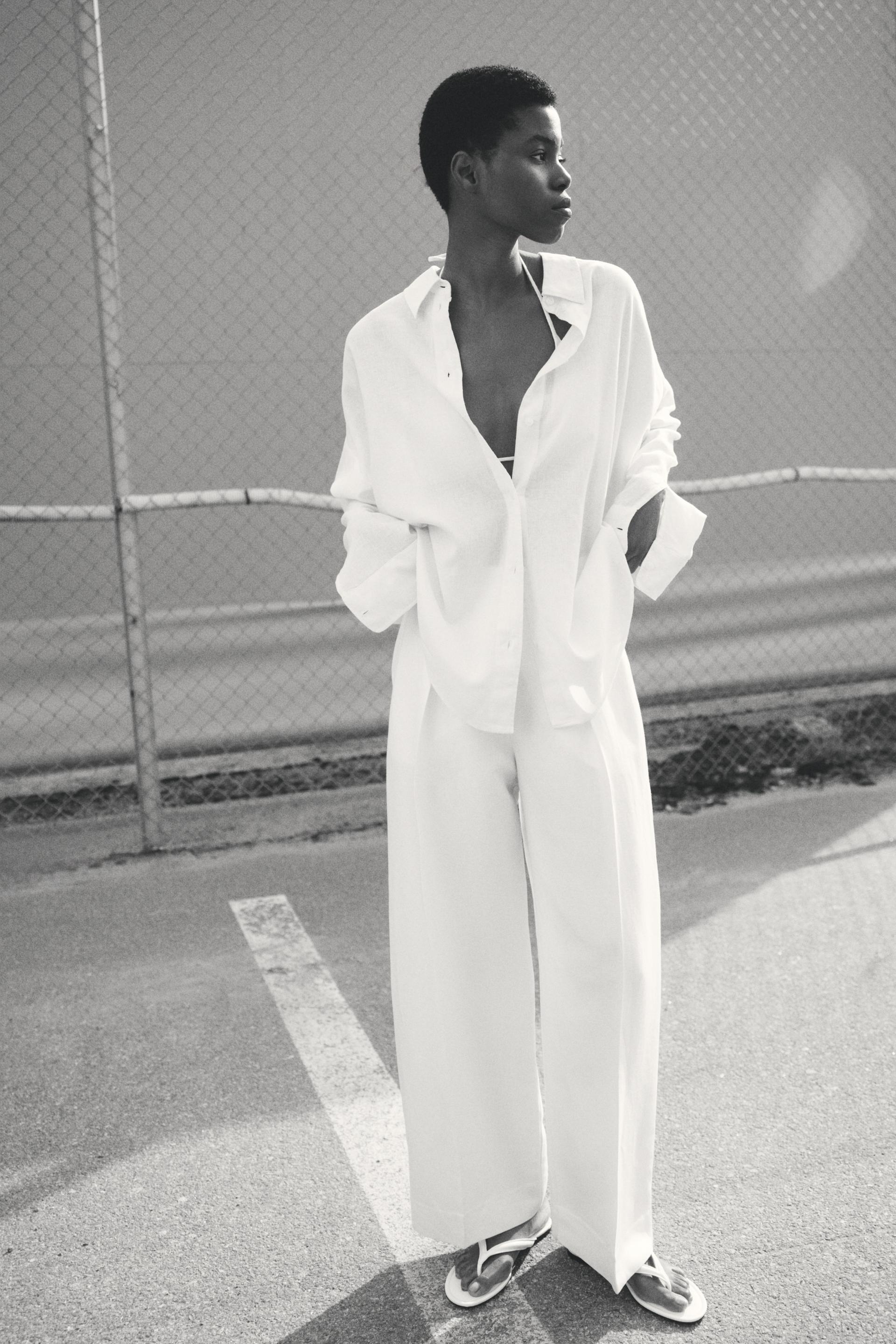 dolman-sleeved linen-blend shirt