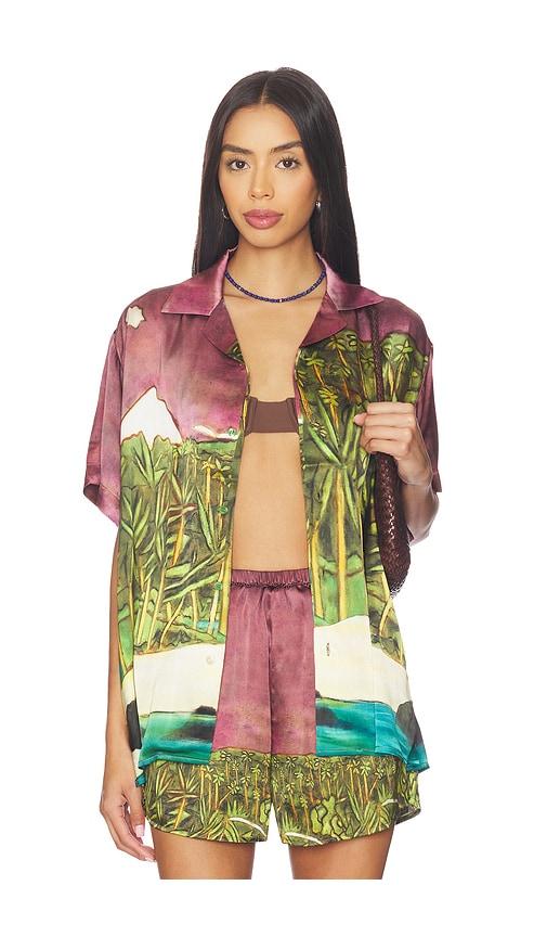 donde esteban la sierra silk shirt in wine,green. - size l (also in m, s)