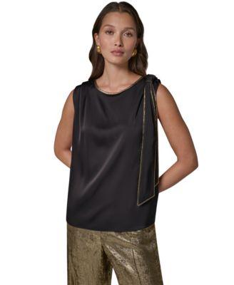 donna karan new york womens satin boat neck tie neck blouse