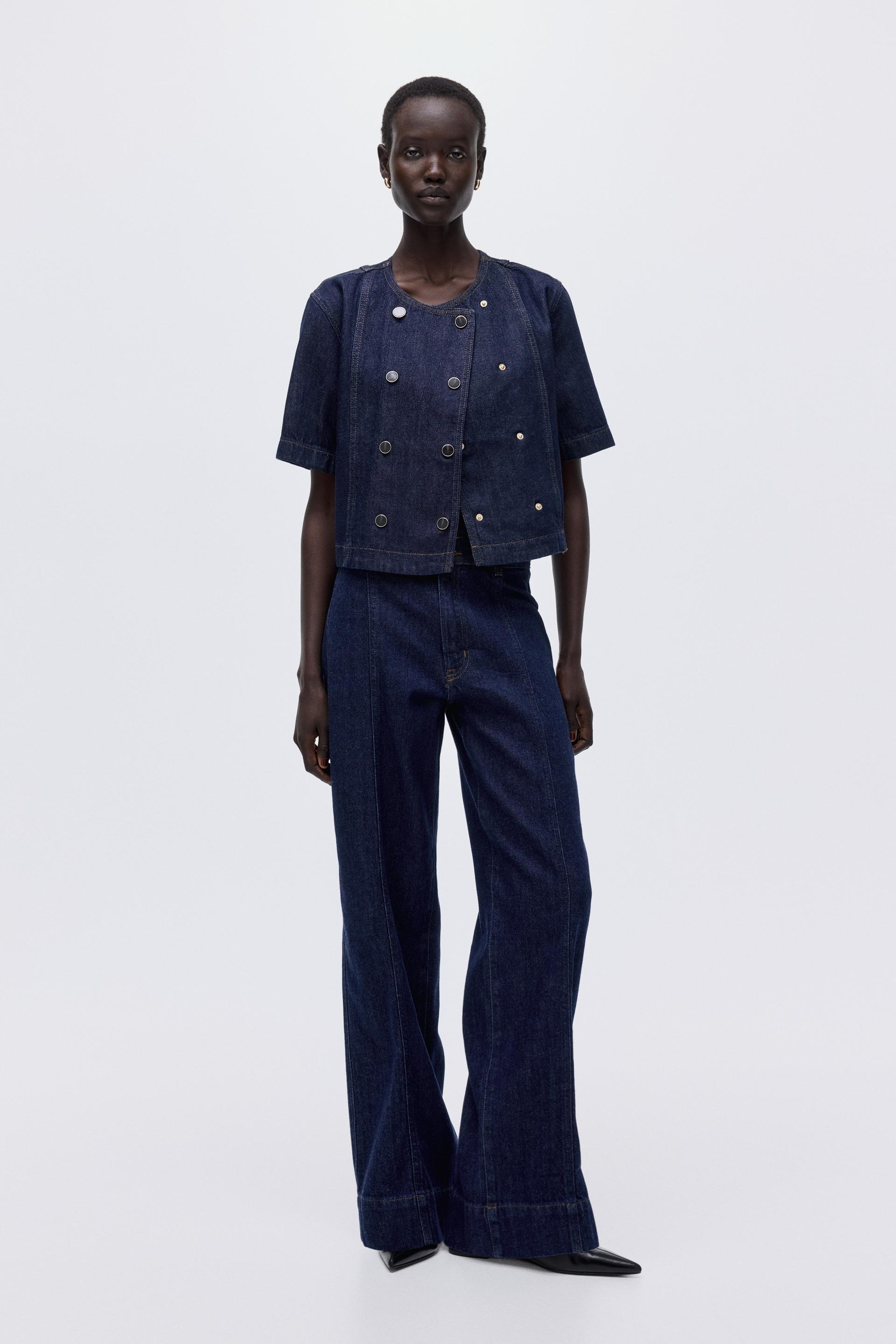double-breasted denim shirt
