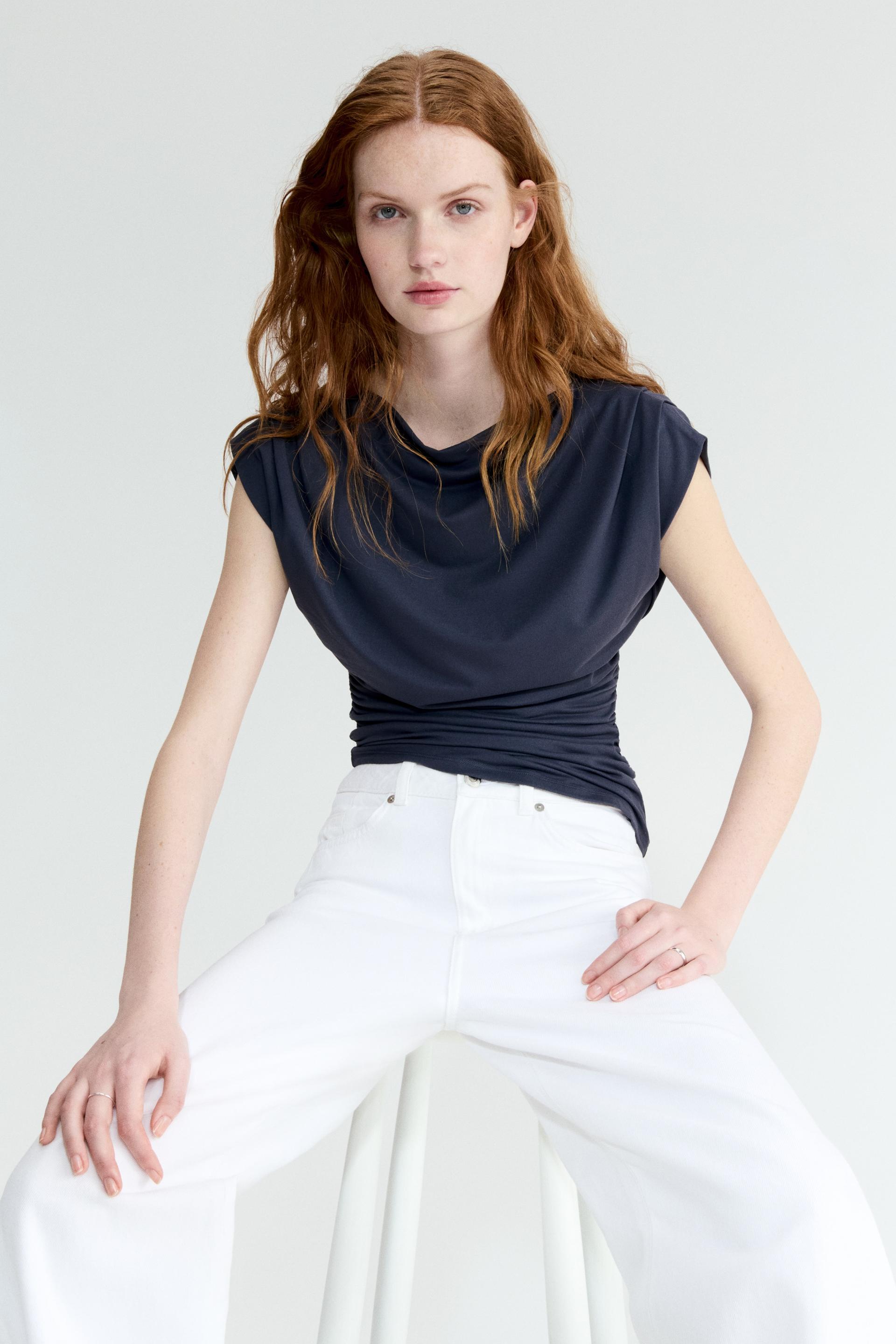 draped boat-neck top