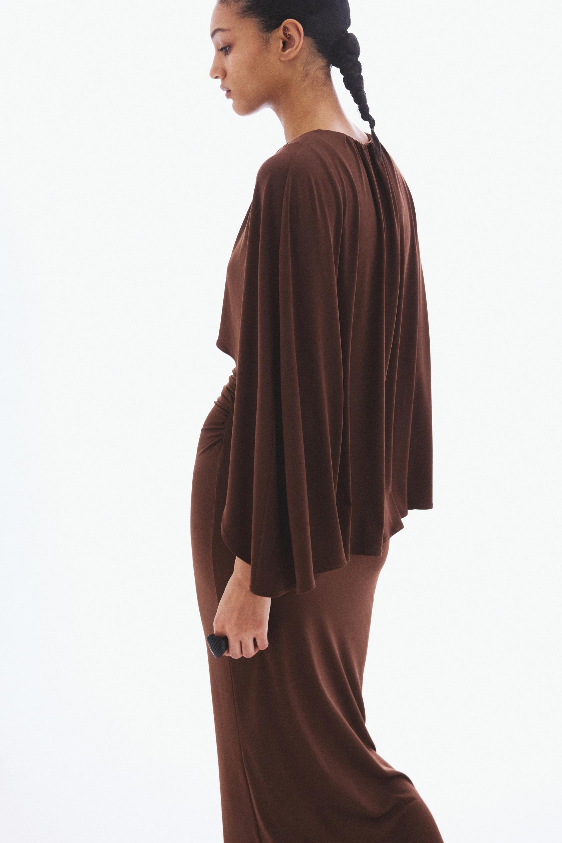 draped cape-detail dress