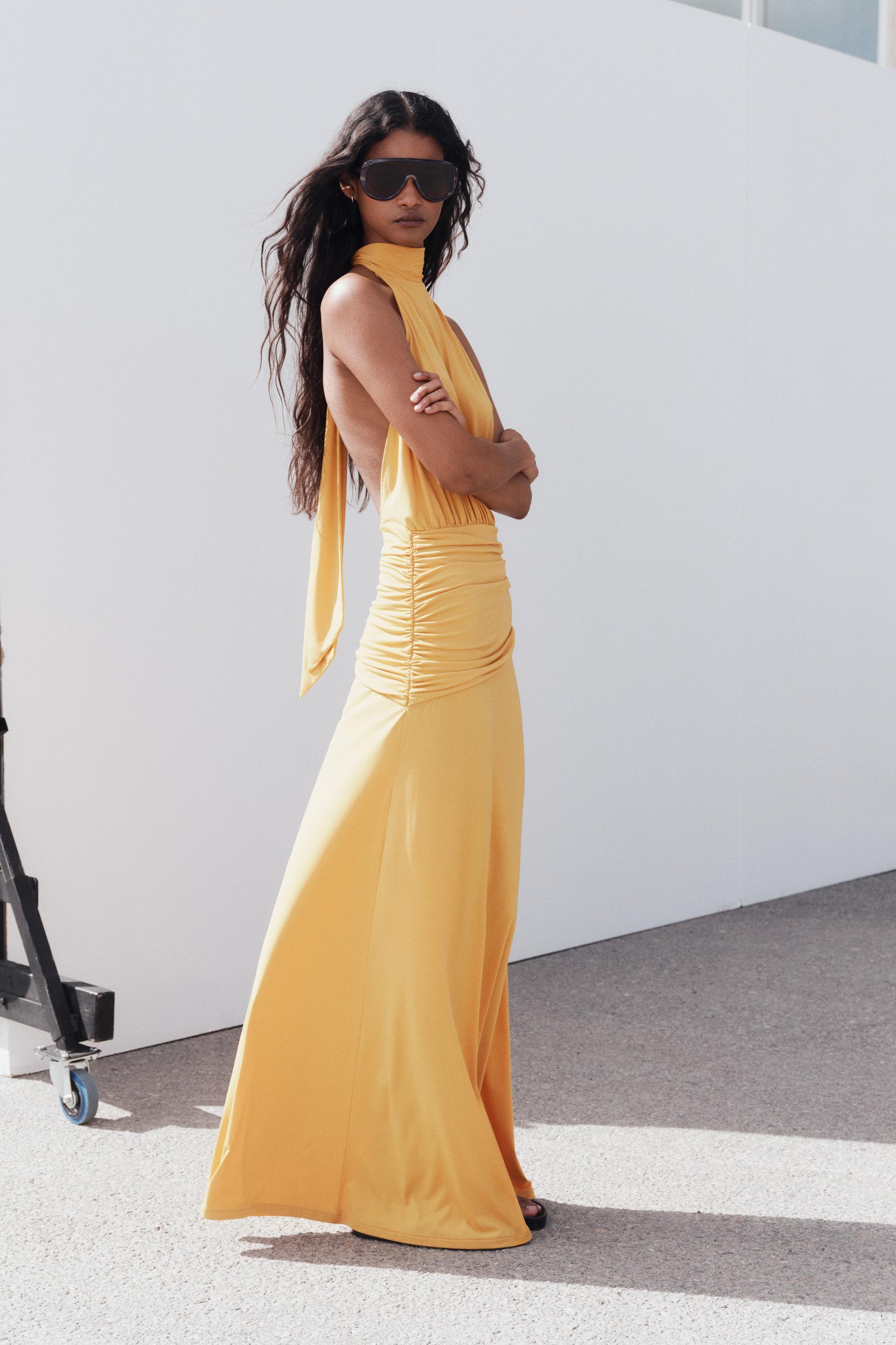 draped halterneck dress