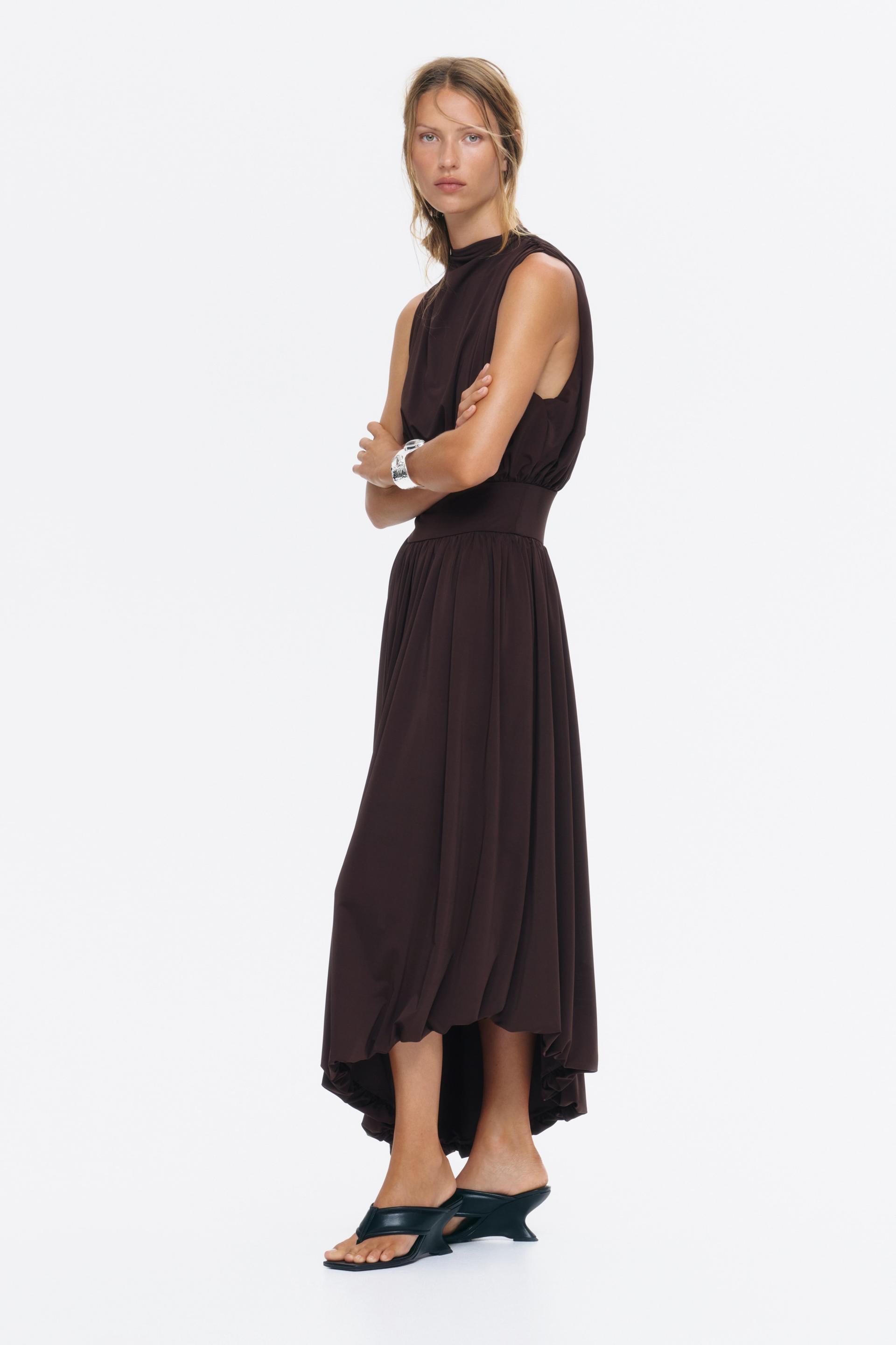 draped mock turtleneck dress