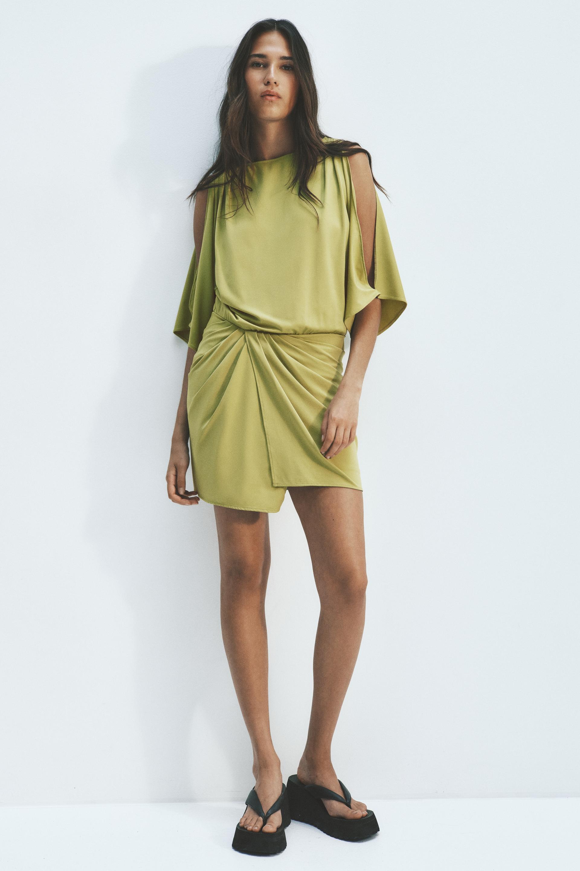 draped open-shoulder dress