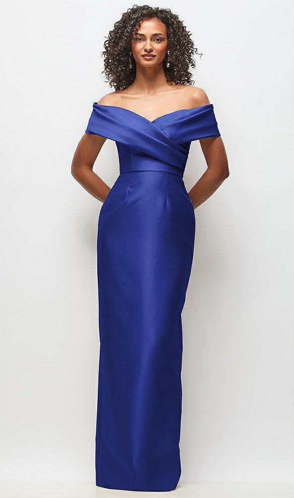 draped wrap off-the-shoulder satin column maxi dress