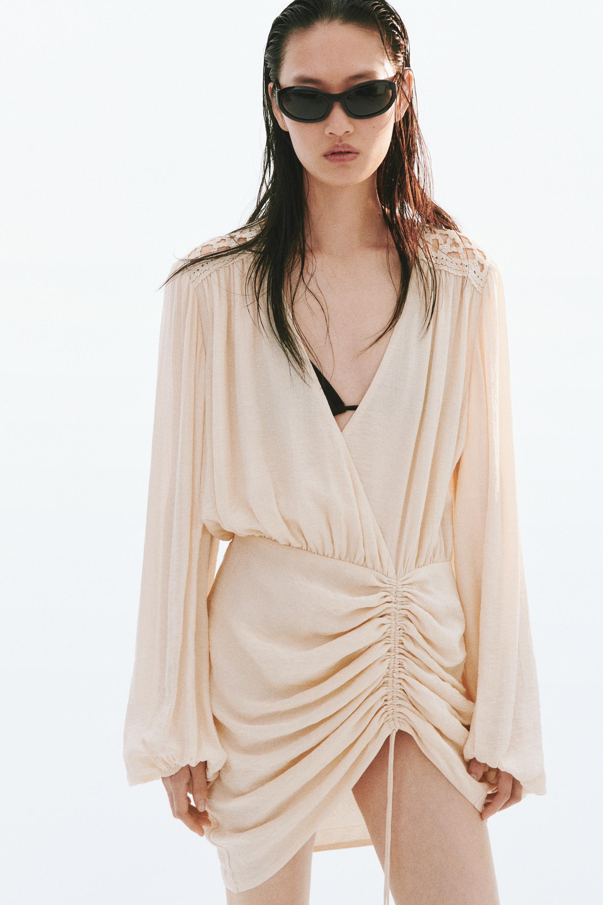 drawstring-detail balloon-sleeved dress