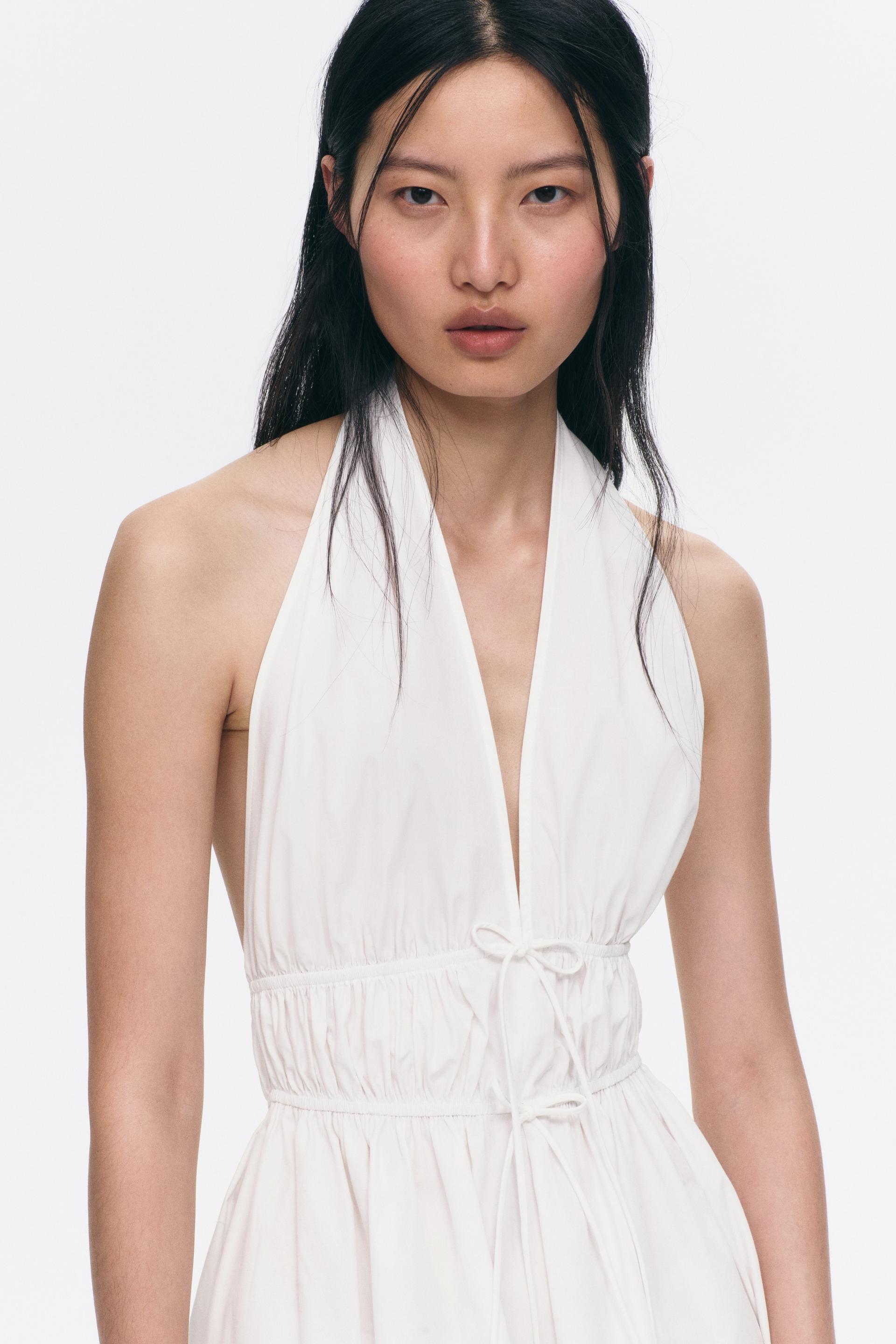 drawstring-detail halterneck dress